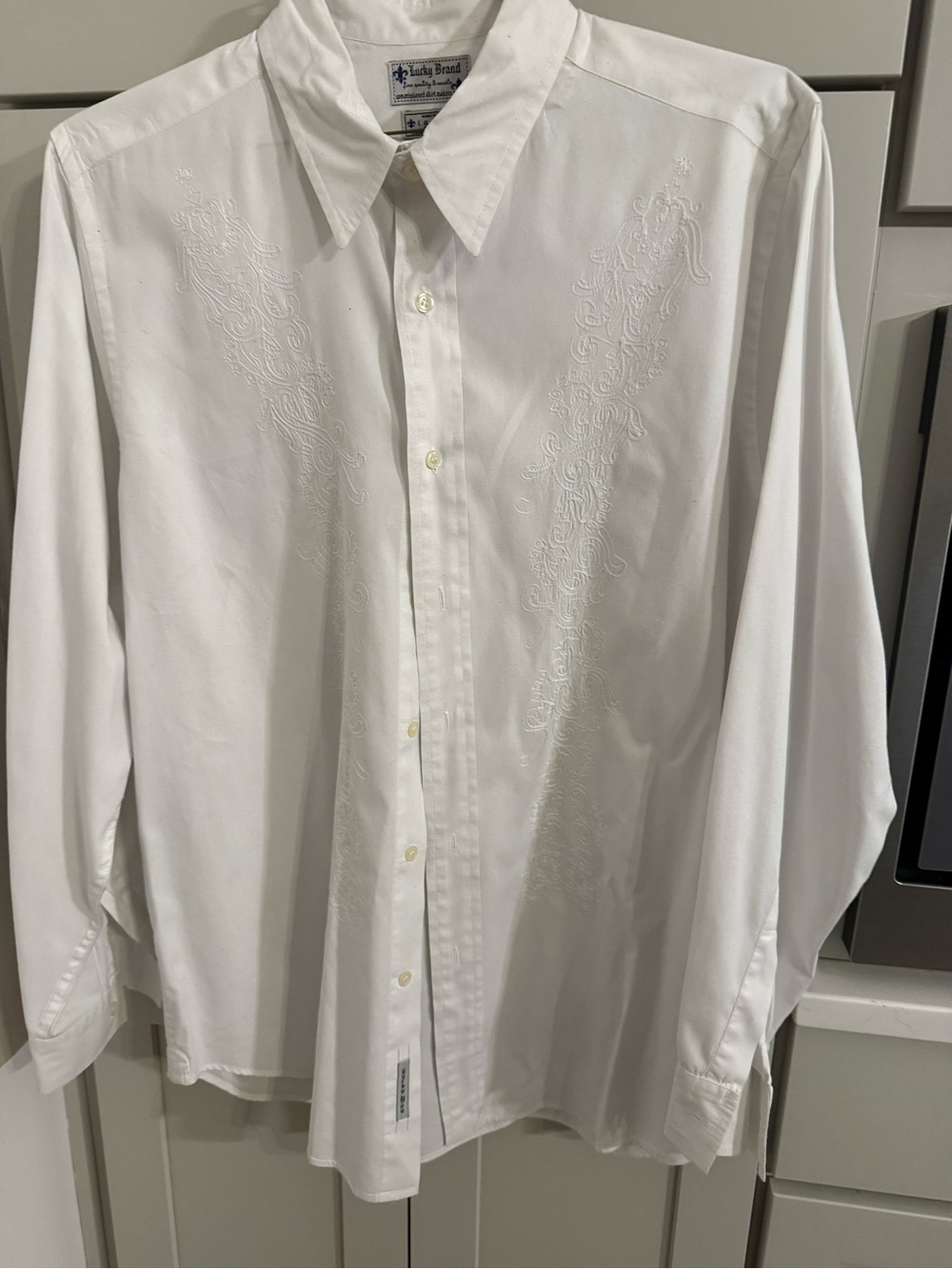 Men’s Lucky Brand White Embroidered Western Button Down Shirt Large
